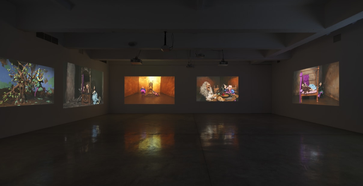 Installation image of Nathalie Djurberg and Hans Berg’s solo exhibition, Only for the Wicked.