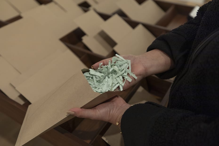 Installation view of Shilpa Gupta: Lines of Flight at Ishara Art Foundation, 2025.