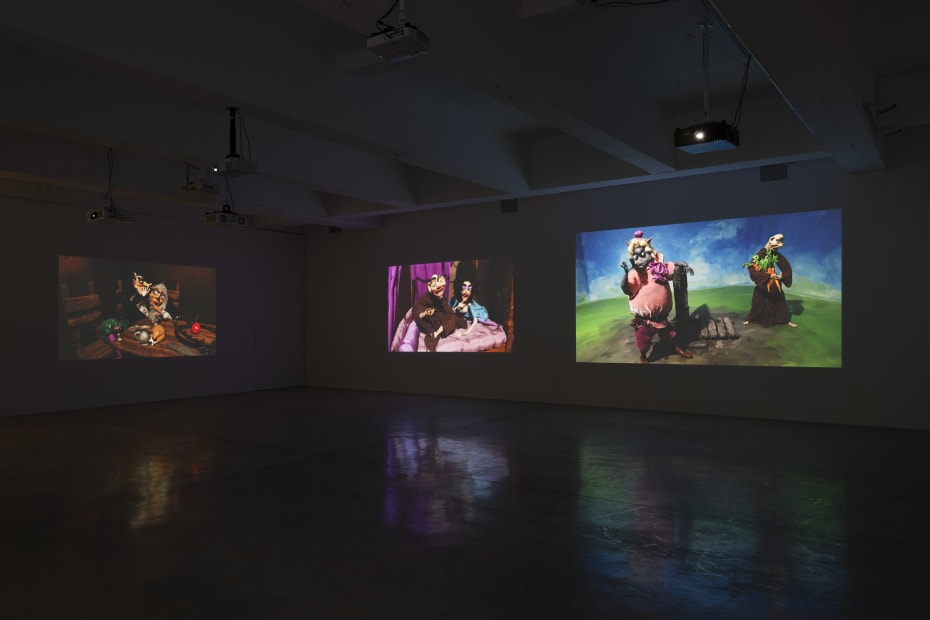 Installation image of Nathalie Djurberg and Hans Berg’s solo exhibition, Only for the Wicked.