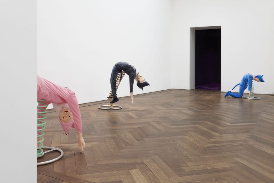 Installation view, Golden Shower, (f.l.t.r.) on, Bestiality rider R, Bestiality rider A, Bestiality rider T, Kunsthalle Basel, Switzerland, 2019